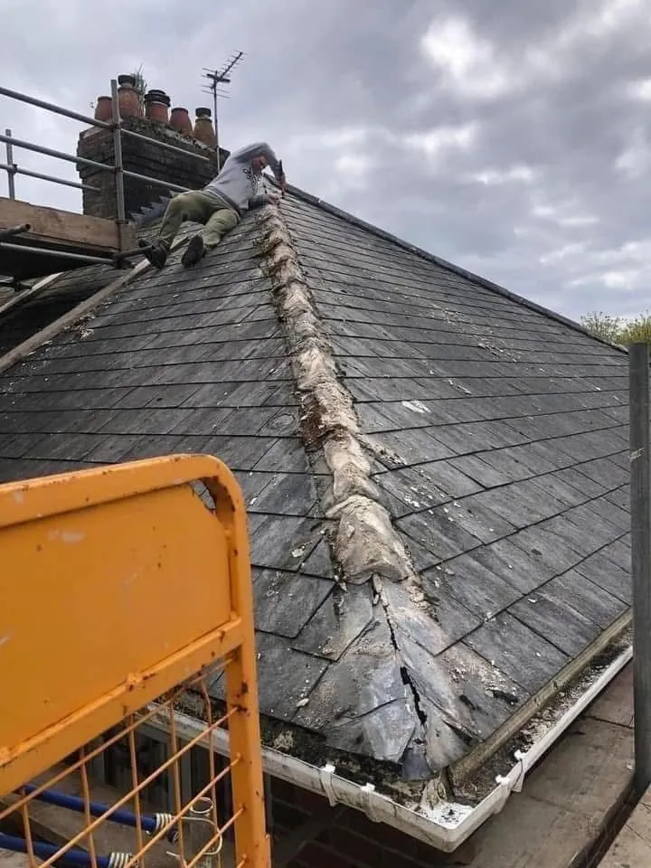 Slate roof ridge and chimney repair in Gorran Haven